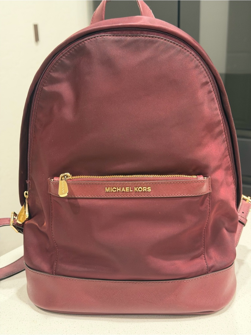 Michael Kors Burgundy Nylon Backpack with Gold Hardware